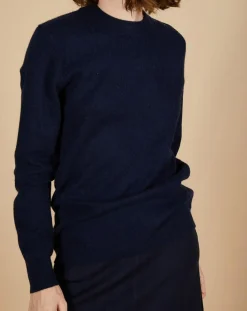 Cashmere Tribu Pull 100% Cachemire Louizon col rond 3 boutons épaule bleu nuit