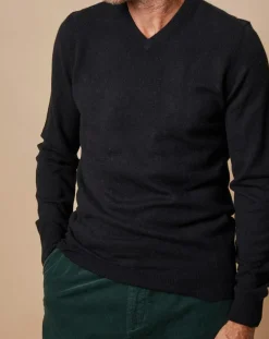 Homme Oscar et Louise Pull 100% Cachemire Lucien col V noir