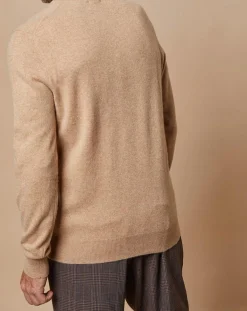 Sale Oscar et Louise Pull 100% Cachemire Lucien col V beige