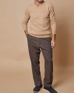 Sale Oscar et Louise Pull 100% Cachemire Lucien col V beige