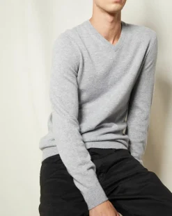 Online Oscar et Louise Pull 100% Cachemire Lucien col V gris clair