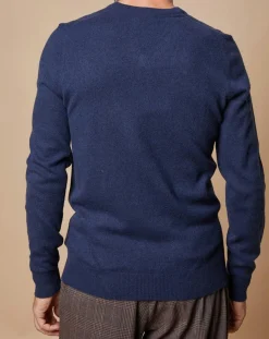 Sale Oscar et Louise Pull 100% Cachemire Lucien col V bleu marine