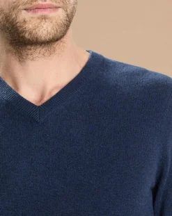 Sale Oscar et Louise Pull 100% Cachemire Lucien col V bleu marine
