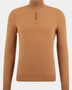 Best Galeries Lafayette Pull 100% Cachemire Machcam col zippé camel