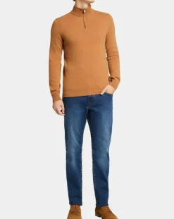 Best Galeries Lafayette Pull 100% Cachemire Machcam col zippé camel