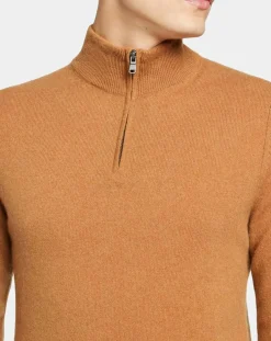 Best Galeries Lafayette Pull 100% Cachemire Machcam col zippé camel