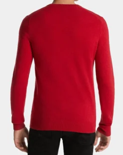 Homme Galeries Lafayette Pull 100% Cachemire Machron col rond rouge