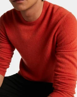 Homme Galeries Lafayette Pull 100% Cachemire Machron col rond orange