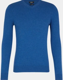 Homme Galeries Lafayette Pull 100% Cachemire Machve col V bleu