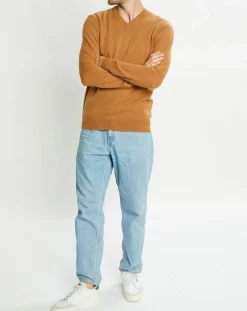 Homme Galeries Lafayette Pull 100% Cachemire Machve col V caramel