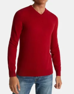 Discount Galeries Lafayette Pull 100% Cachemire Machve col V rouge