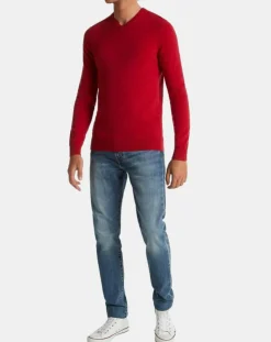 Discount Galeries Lafayette Pull 100% Cachemire Machve col V rouge