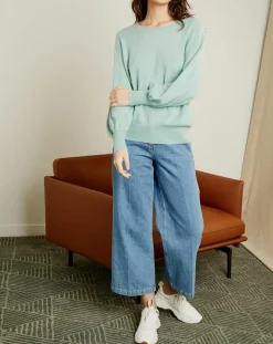 Best Miss Cashmere Pull 100% Cachemire Manches Ballon Angelina Col rond amande