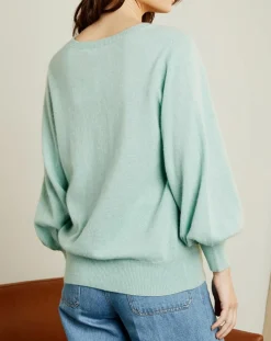 Best Miss Cashmere Pull 100% Cachemire Manches Ballon Angelina Col rond amande