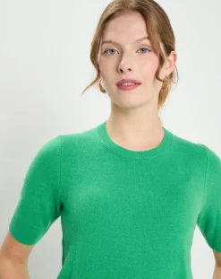 Clearance Galeries Lafayette Pull 100% Cachemire manches courtes Difi vert emeraude