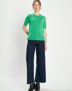 Clearance Galeries Lafayette Pull 100% Cachemire manches courtes Difi vert emeraude