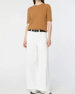 Outlet Galeries Lafayette Pull 100% Cachemire manches courtes Difi camel