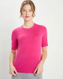 Online Galeries Lafayette Pull 100% Cachemire manches courtes Difi rose fushia