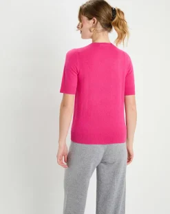 Online Galeries Lafayette Pull 100% Cachemire manches courtes Difi rose fushia