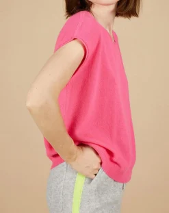 Femme Cashmere Tribu Pull 100% Cachemire manches courtes Charline boutons au dos tulipe