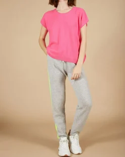 Femme Cashmere Tribu Pull 100% Cachemire manches courtes Charline boutons au dos tulipe