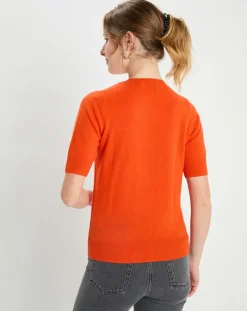 Femme Galeries Lafayette Pull 100% Cachemire manches courtes Difi orange