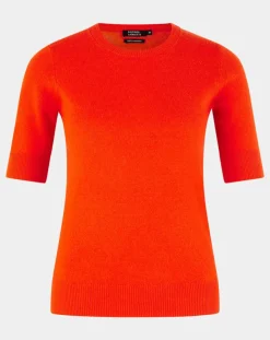 Femme Galeries Lafayette Pull 100% Cachemire manches courtes Difi orange