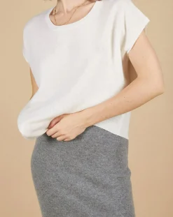 Femme Cashmere Tribu Pull 100% Cachemire Marion à bandes au dos écru