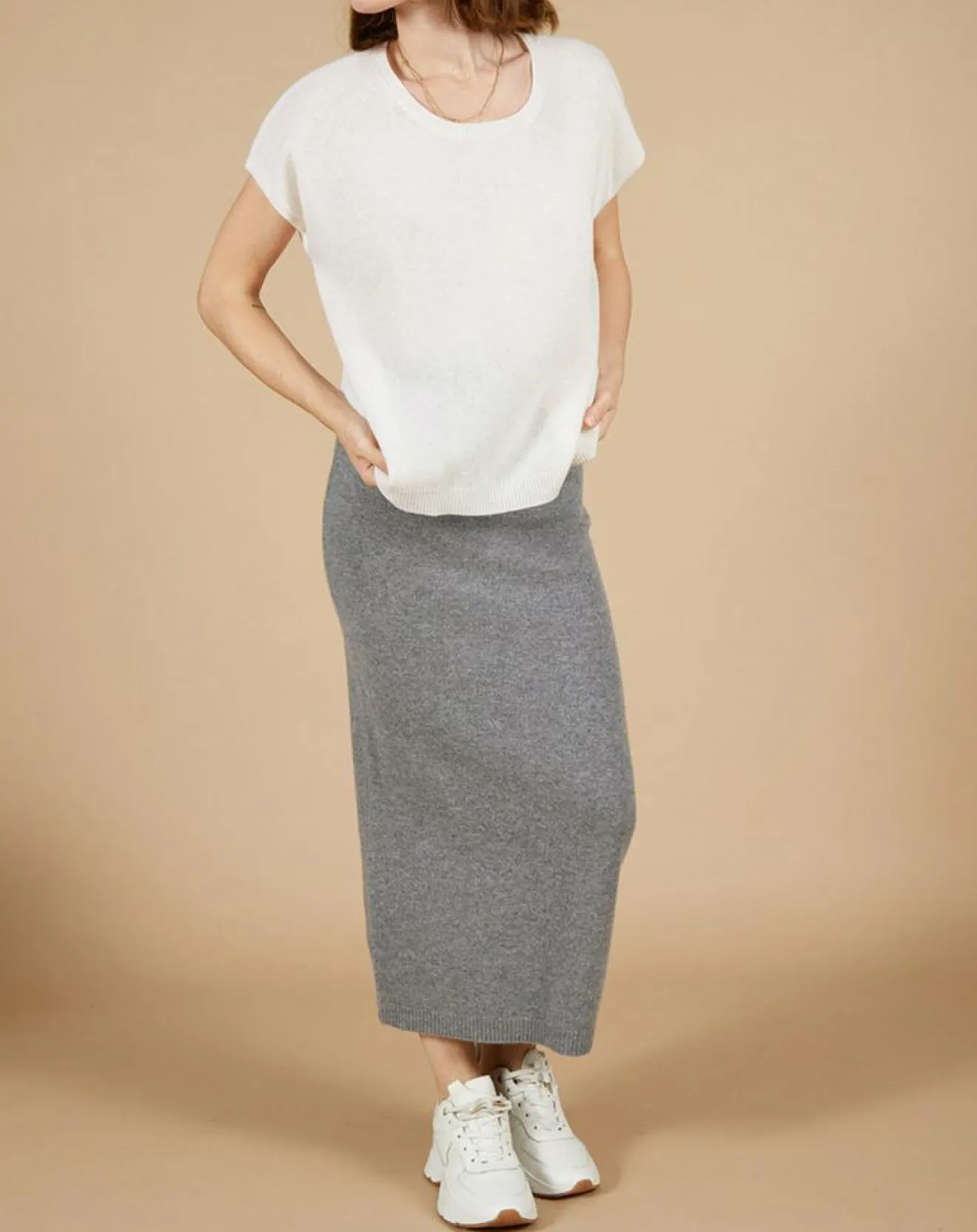 Femme Cashmere Tribu Pull 100% Cachemire Marion à bandes au dos écru