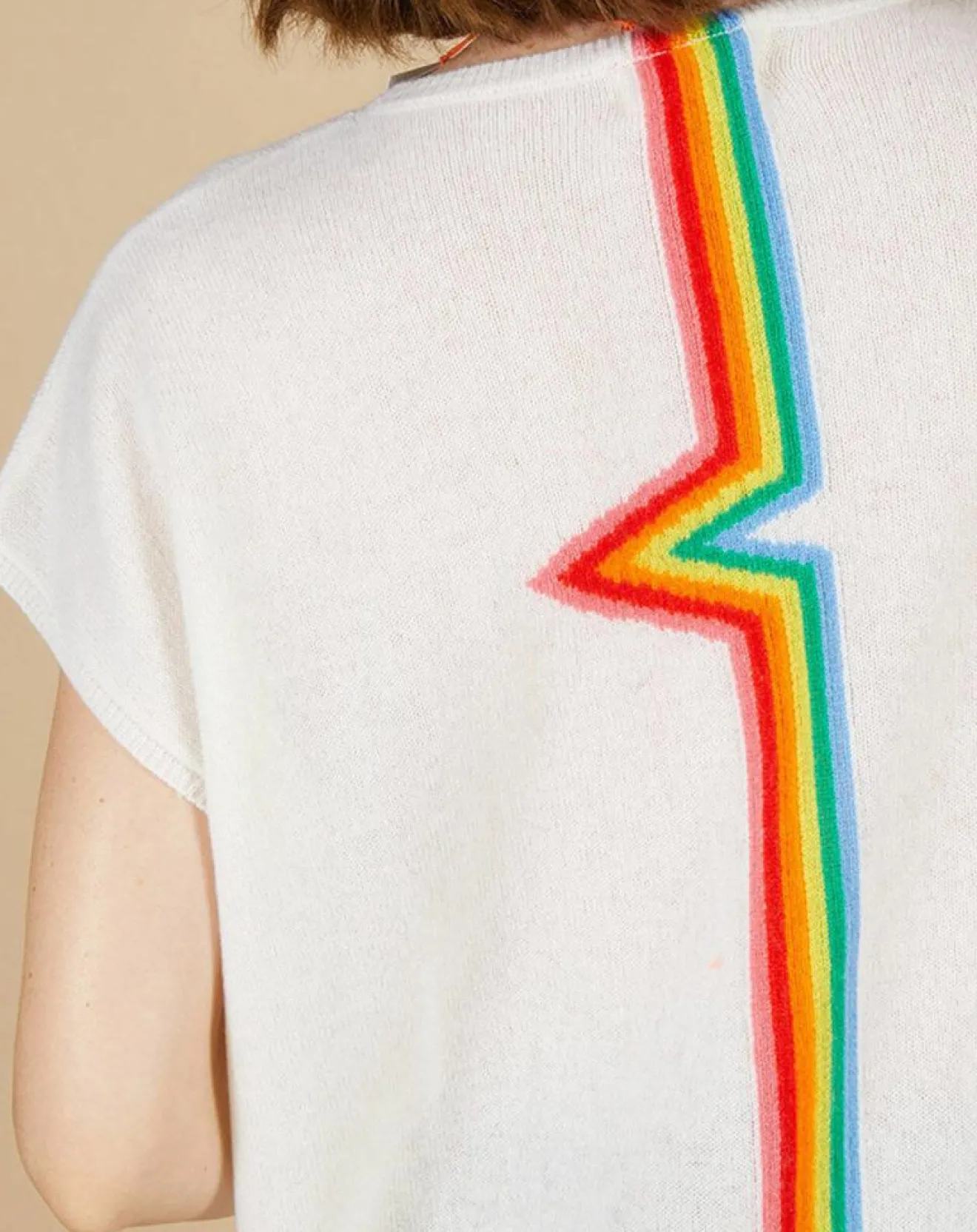 Femme Cashmere Tribu Pull 100% Cachemire Marion à bandes au dos écru