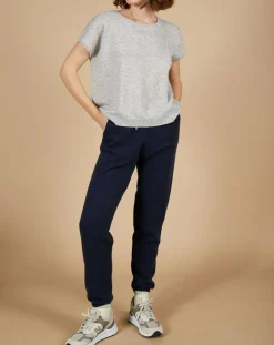 Sale Cashmere Tribu Pull 100% Cachemire Marion à bandes au dos gris chiné