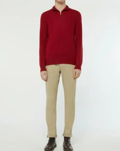 Homme Galeries Lafayette Pull 100% Cachemire Nachcam col zippé bordeaux