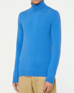 New Galeries Lafayette Pull 100% Cachemire Nachrol col roulé bleu
