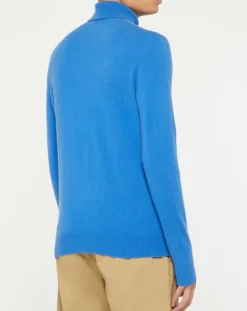 New Galeries Lafayette Pull 100% Cachemire Nachrol col roulé bleu