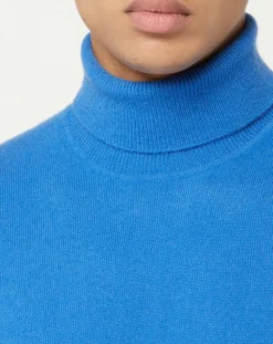New Galeries Lafayette Pull 100% Cachemire Nachrol col roulé bleu