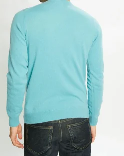 Outlet Galeries Lafayette Pull 100% Cachemire Nachron col ras du cou bleu