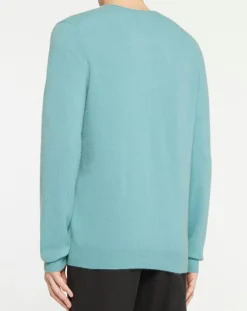 Outlet Galeries Lafayette Pull 100% Cachemire Nachron col ras du cou bleu