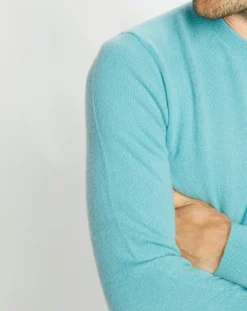 Outlet Galeries Lafayette Pull 100% Cachemire Nachron col ras du cou bleu