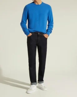 Best Galeries Lafayette Pull 100% Cachemire Nachron col rond bleu