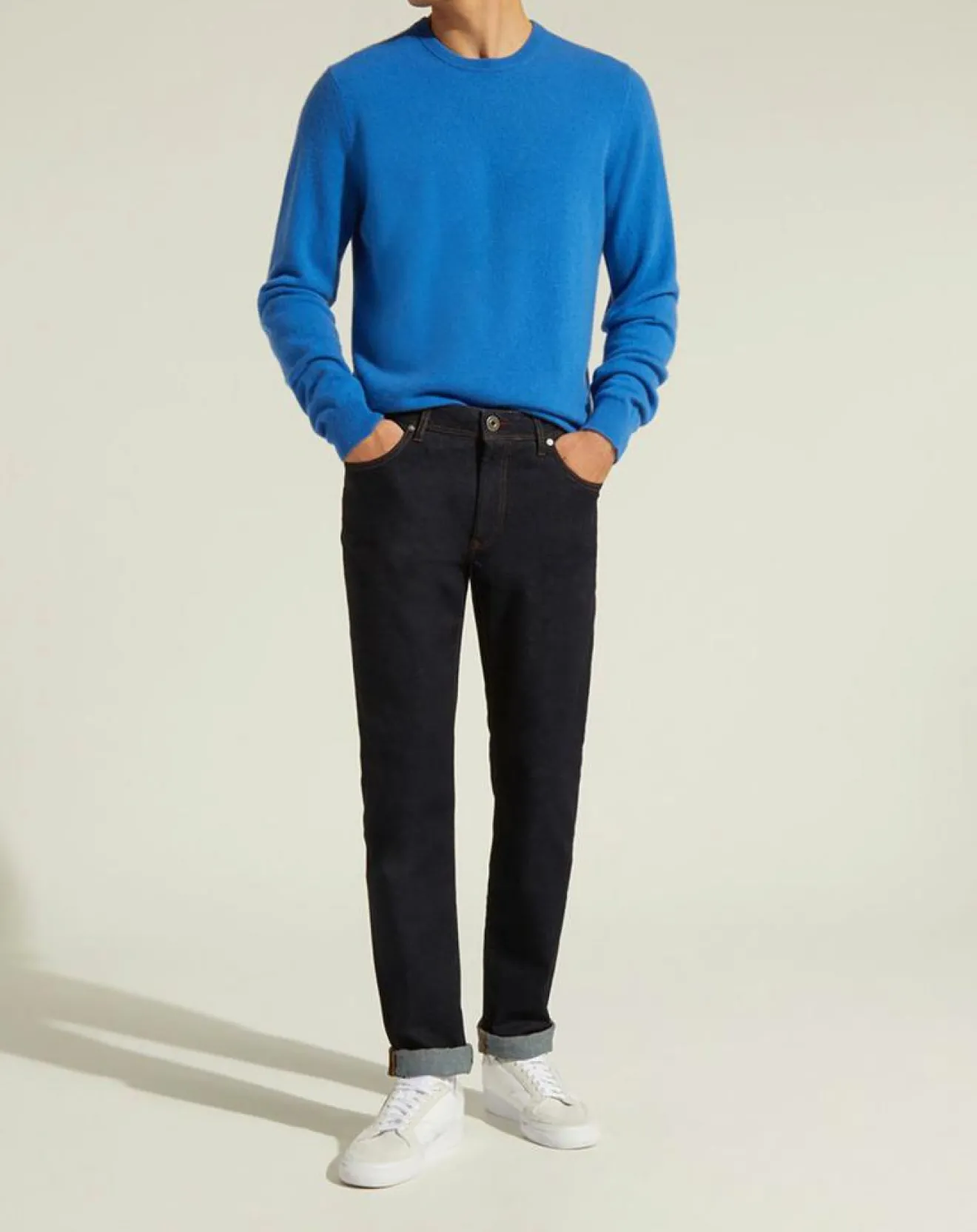 Best Galeries Lafayette Pull 100% Cachemire Nachron col rond bleu