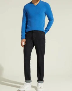 Homme Galeries Lafayette Pull 100% Cachemire Nachve col V bleu
