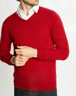 Homme Galeries Lafayette Pull 100% Cachemire Nachve col V rose foncé