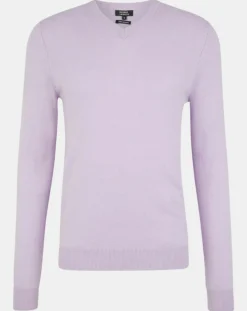Homme Galeries Lafayette Pull 100% Cachemire Nachve col V violet clair