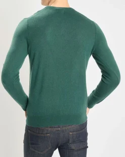 Homme Galeries Lafayette Pull 100% Cachemire Nachve col V vert foncé