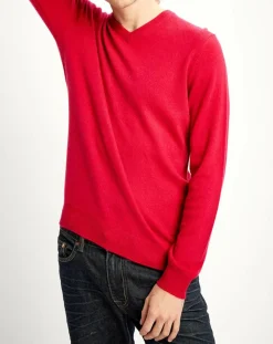 Outlet Galeries Lafayette Pull 100% Cachemire Nachve col V rouge clair