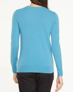 Femme Galeries Lafayette Pull 100% Cachemire Yabri col rond bleu