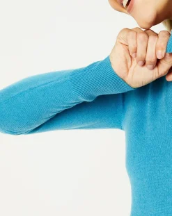 Femme Galeries Lafayette Pull 100% Cachemire Yocon col V bleu moyen