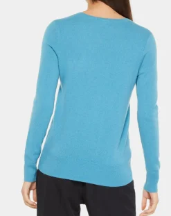 Femme Galeries Lafayette Pull 100% Cachemire Yocon col V bleu moyen