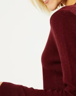 Femme Galeries Lafayette Pull 100% Cachemire Yocon col V rouge foncé