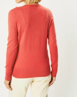 Galeries Lafayette Pull 100% Cachemire Yocon col V rouge rosé